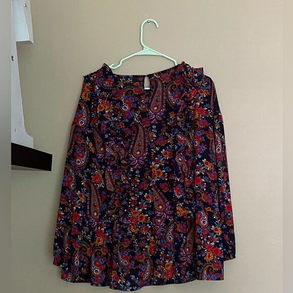 H&M Paisley Peplum Ruffle Long Sleeve Blouse - Size 14 - Picture 7 of 7